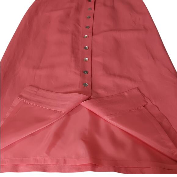 Long Linen Blend Midi Dress 6 Short Sleeves Pin Tucks‎ Retro Party Romantic Pink - Picture 6 of 11